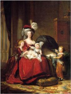 La reine Marie-Antoinette (1755-1793) et ses enfants (de g. à d., Marie-Thérèse, Louis Charles et Louis) par Élisabeth Vigée-Lebrun, 1787. Tableau conservé au Château de Versailles.
